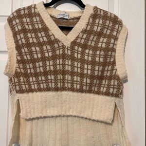Maison Cléo - Sweater Vest - XS - BELLA ecru and chocolate knitted oversize wool